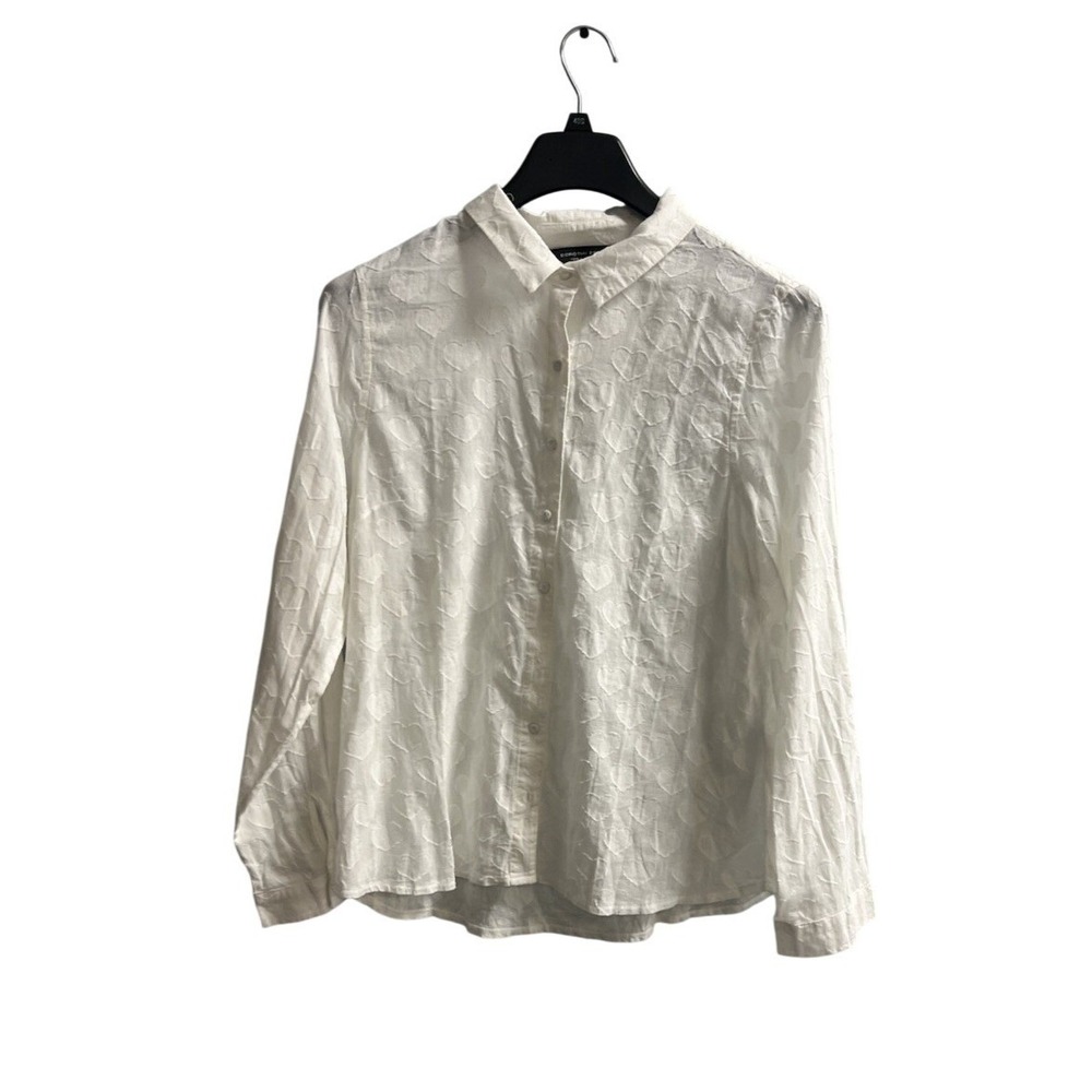 Dorthy Perkins White‎ Sheer Textured Heart Button Down Blouse 10 Cotton Layer